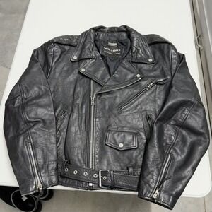 Vintage Wilsons Leather Biker Jacket Mens Large Black Thinsulate Moto Belted